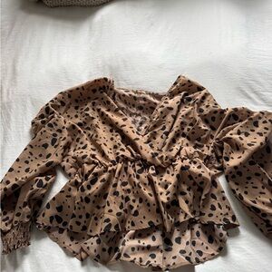 Leopard Print Ruffle Blouse